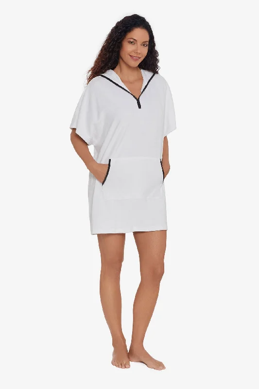 Ruffled - hem cover ups for a cute and feminine lookHooded Pullover Terry Swim Cover Up - White Ruffled - hem cover ups for a cute and feminine lookHooded Pullover Terry Swim Cover Up - White