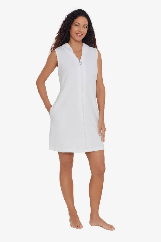 Light - blocking cover ups for privacy on the beachHooded Zipper Terry Swim Cover Up - White Light - blocking cover ups for privacy on the beachHooded Zipper Terry Swim Cover Up - White