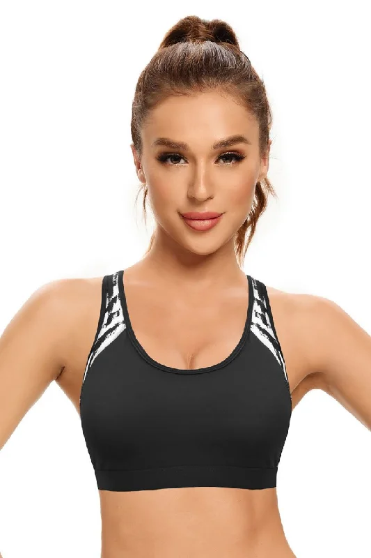 Women's Cut - Out One - Pieces in Black with Geometric Shapes for a Modern and Edgy StyleDouble-sided Printing Stitching Sport Bra Yoga Bra Women's Cut - Out One - Pieces in Black with Geometric Shapes for a Modern and Edgy StyleDouble-sided Printing Stitching Sport Bra Yoga Bra