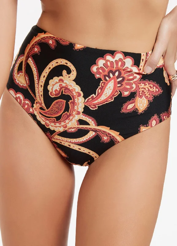 Striped bikini with a classic pattern for a timeless beach aestheticSilk Road High Waist Bikini Bottom - Black Striped bikini with a classic pattern for a timeless beach aestheticSilk Road High Waist Bikini Bottom - Black