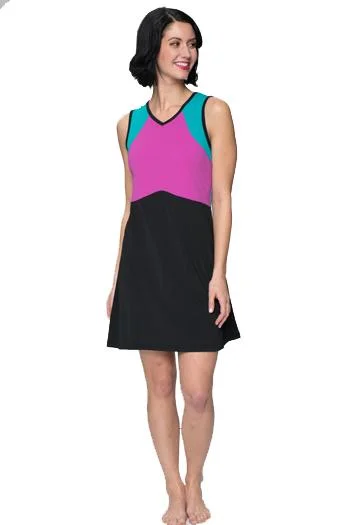 Sleeveless Colorblock Swim n' Tennis Dress & Cover Up - Chlorine Proof