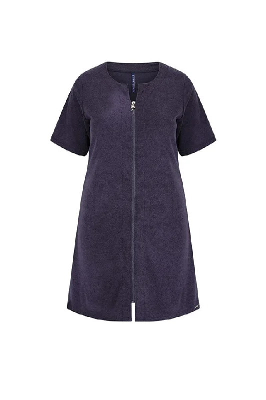 Terry Towelling Zip Through Dress Navy