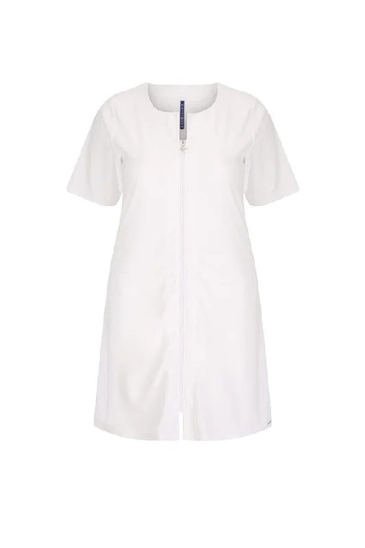 Terry Towelling Zip Through Dress White