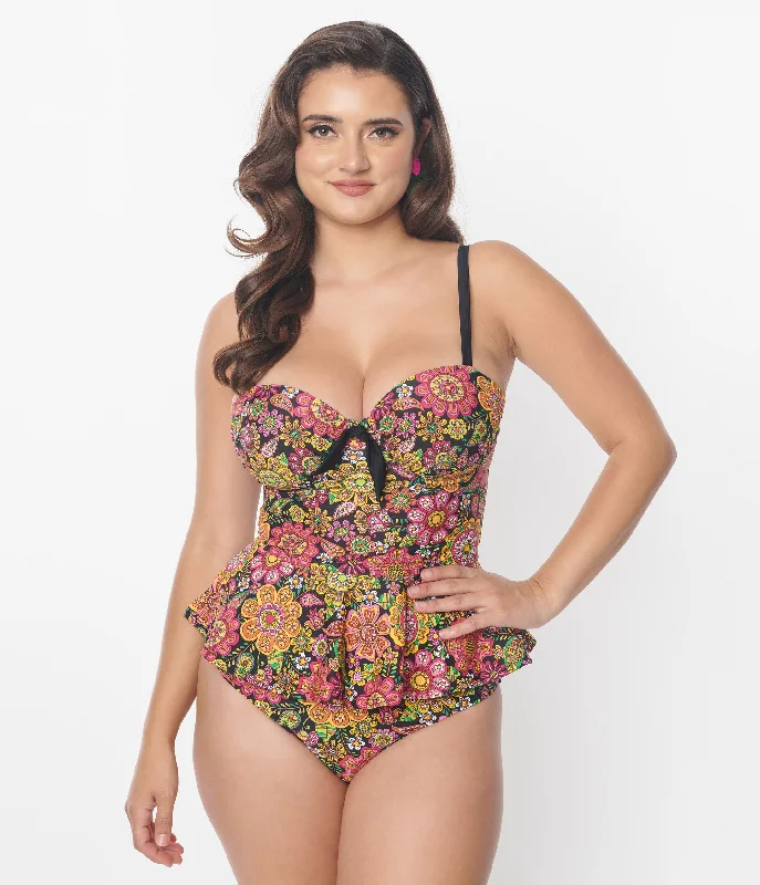 Plus Size Women's Print - Blocked Swim Tops in Multicolor for a Trendy and Fashion - Forward LookUnique Vintage 1960s Kaleidoscope Floral Solana Tankini Swim Top Plus Size Women's Print - Blocked Swim Tops in Multicolor for a Trendy and Fashion - Forward LookUnique Vintage 1960s Kaleidoscope Floral Solana Tankini Swim Top
