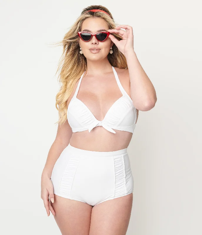 Plus Size Women's Print - Blocked Swim Tops in Multicolor for a Trendy and Fashion - Forward LookUnique Vintage White Halter Swim Top Plus Size Women's Print - Blocked Swim Tops in Multicolor for a Trendy and Fashion - Forward LookUnique Vintage White Halter Swim Top