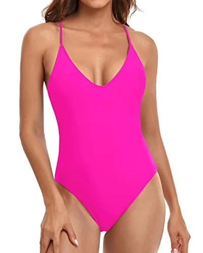 Women's Lace - Embellished One - Pieces in Cream for a Romantic and Vintage - Inspired LookWomen's High-Cut Wrap Bodysuit Sexy One Piece Swimsuits-Neon Pink Women's Lace - Embellished One - Pieces in Cream for a Romantic and Vintage - Inspired LookWomen's High-Cut Wrap Bodysuit Sexy One Piece Swimsuits-Neon Pink
