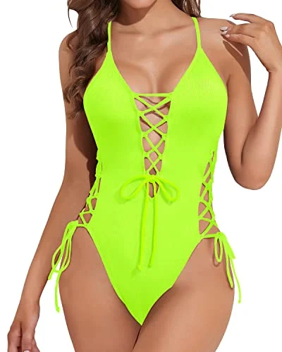 Plus Size Women's Striped One - Pieces in Navy and White for a Nautical - Inspired EnsembleTummy Control Sexy One Piece Swimsuit For Women-Yellow Green Plus Size Women's Striped One - Pieces in Navy and White for a Nautical - Inspired EnsembleTummy Control Sexy One Piece Swimsuit For Women-Yellow Green