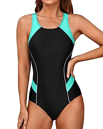 Women's Velvet One - Pieces in Emerald Green for a Luxurious and Sophisticated OccasionAthletic Racerback Women One Piece Swimsuits-Black And Aqua Women's Velvet One - Pieces in Emerald Green for a Luxurious and Sophisticated OccasionAthletic Racerback Women One Piece Swimsuits-Black And Aqua