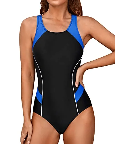 Women's Lace - Embellished One - Pieces in Cream for a Romantic and Vintage - Inspired LookKeyhole Racerback Sports One Piece Swimsuit-Black Blue Women's Lace - Embellished One - Pieces in Cream for a Romantic and Vintage - Inspired LookKeyhole Racerback Sports One Piece Swimsuit-Black Blue
