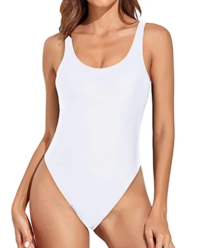 Plus Size Women's Boho - Style One - Pieces in Multicolor with Tassels for a Festival VibeLow Back Scoop Neck Retro 80S High Leg One Piece Swimsuit-White Plus Size Women's Boho - Style One - Pieces in Multicolor with Tassels for a Festival VibeLow Back Scoop Neck Retro 80S High Leg One Piece Swimsuit-White